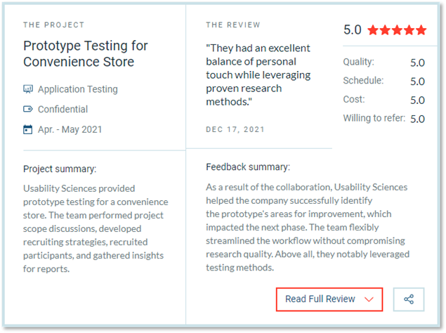 5 Star Review - User Research Services
